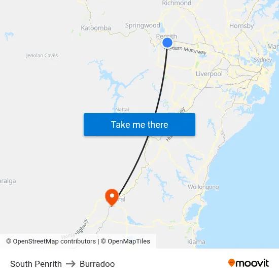 South Penrith to Burradoo map