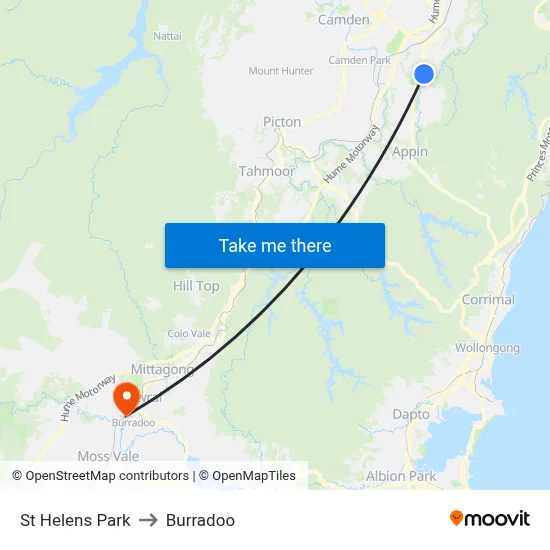 St Helens Park to Burradoo map