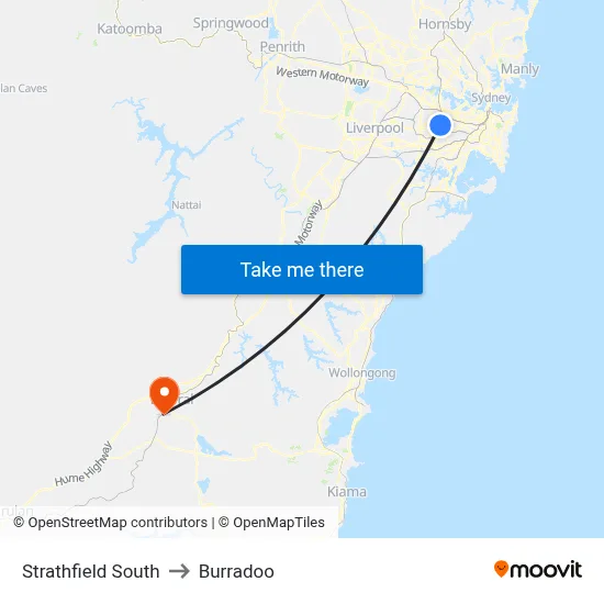 Strathfield South to Burradoo map