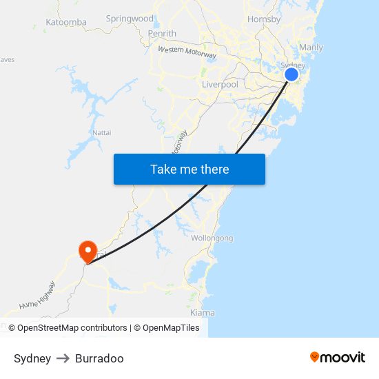 Sydney to Burradoo map
