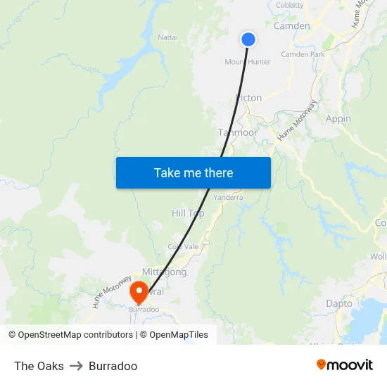 The Oaks to Burradoo map