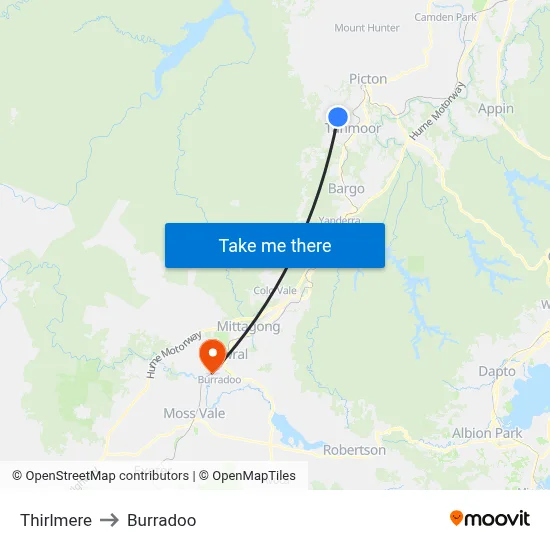 Thirlmere to Burradoo map