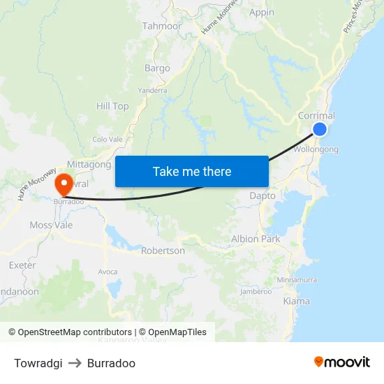 Towradgi to Burradoo map