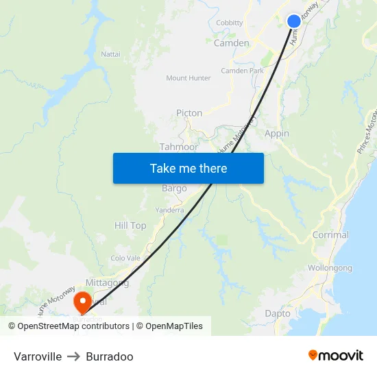 Varroville to Burradoo map