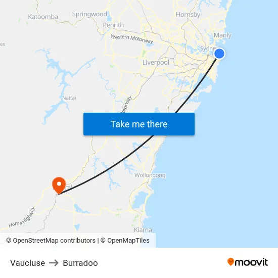 Vaucluse to Burradoo map