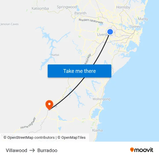 Villawood to Burradoo map