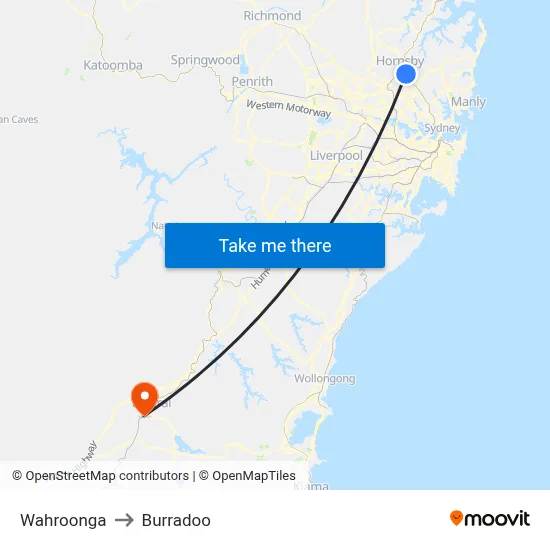 Wahroonga to Burradoo map