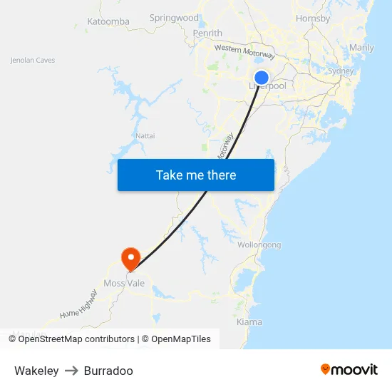 Wakeley to Burradoo map