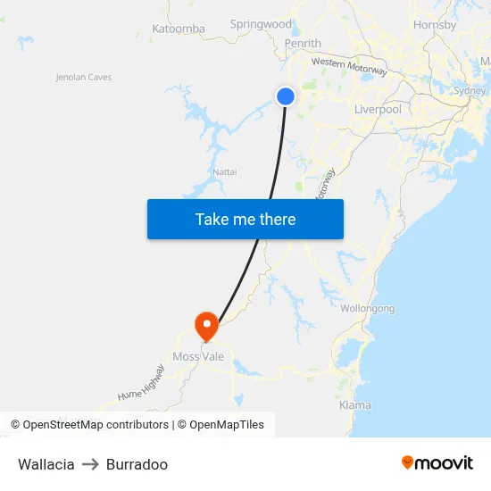 Wallacia to Burradoo map