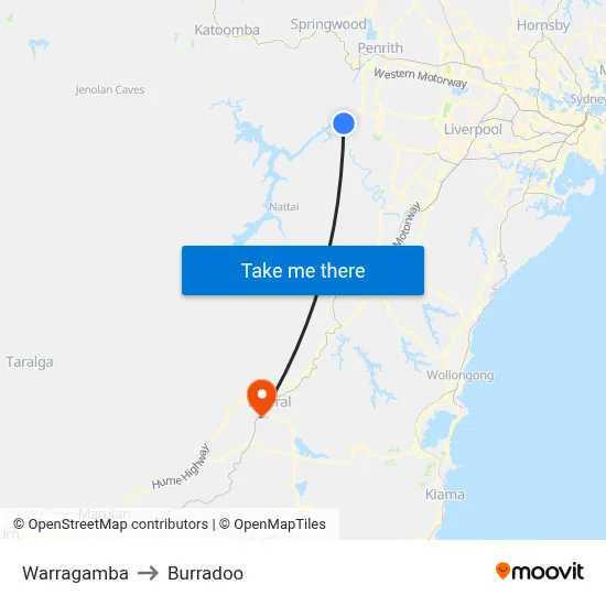 Warragamba to Burradoo map