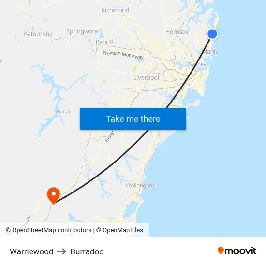 Warriewood to Burradoo map