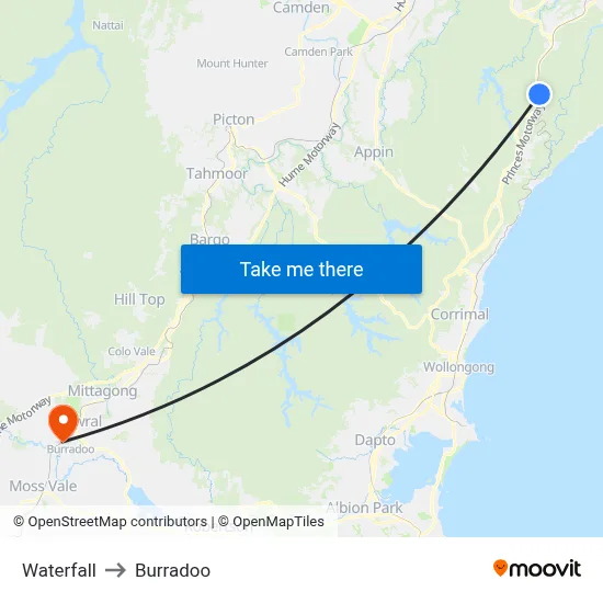 Waterfall to Burradoo map