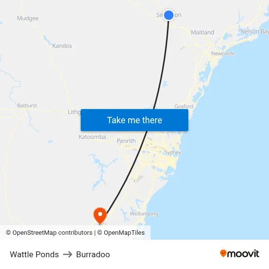 Wattle Ponds to Burradoo map