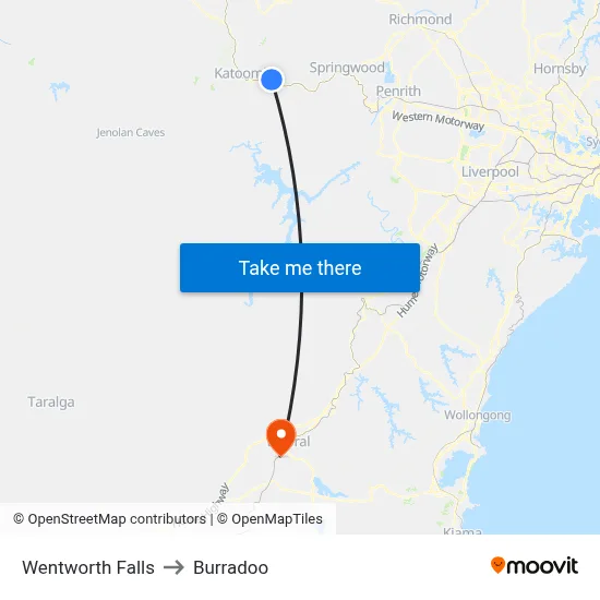 Wentworth Falls to Burradoo map