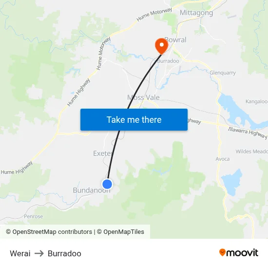 Werai to Burradoo map