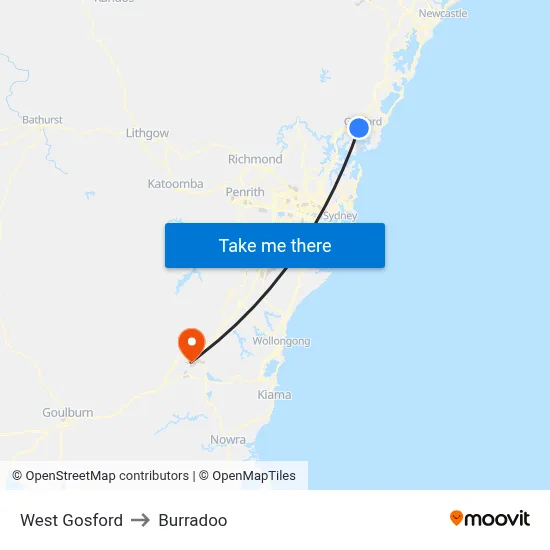 West Gosford to Burradoo map