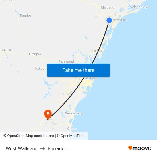 West Wallsend to Burradoo map