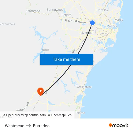 Westmead to Burradoo map