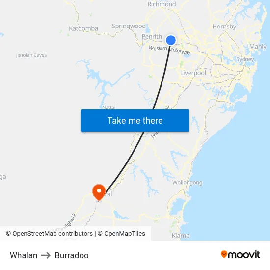 Whalan to Burradoo map