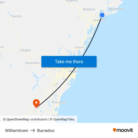 Williamtown to Burradoo map