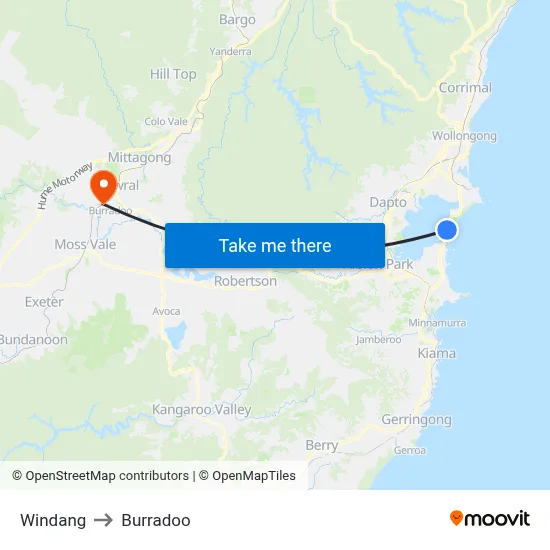 Windang to Burradoo map