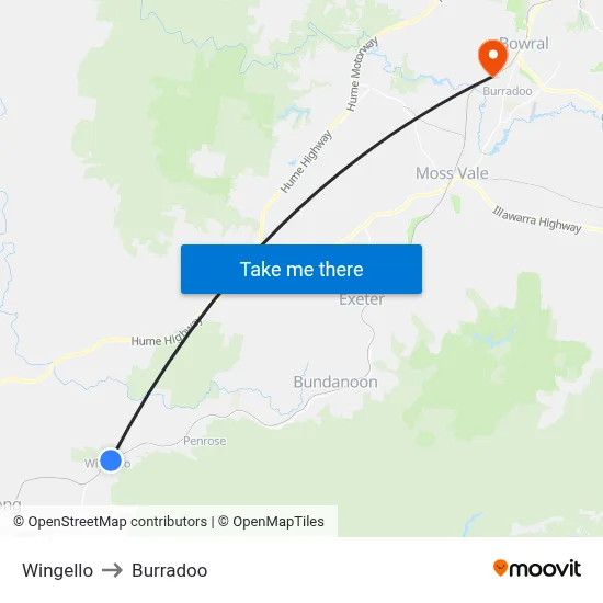 Wingello to Burradoo map