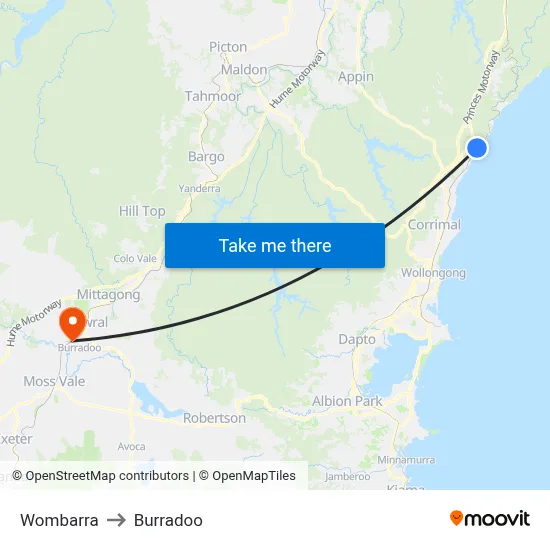 Wombarra to Burradoo map