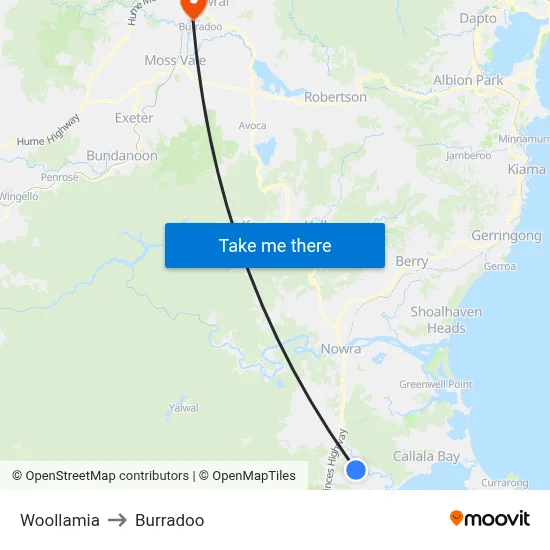 Woollamia to Burradoo map