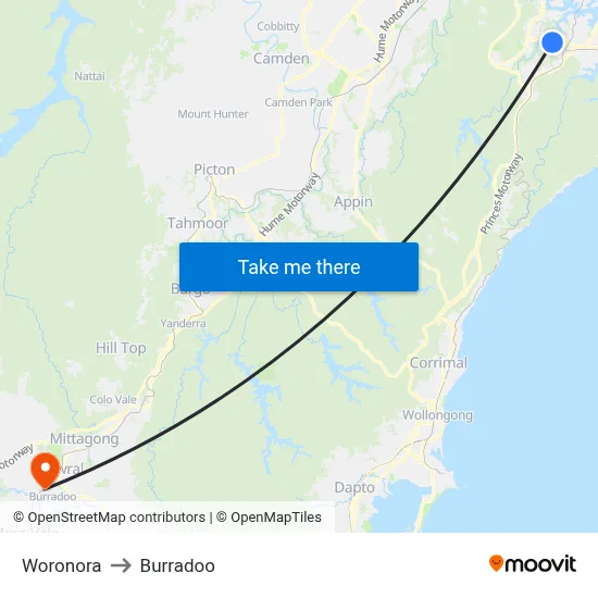 Woronora to Burradoo map