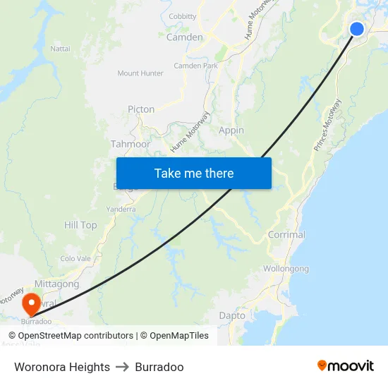 Woronora Heights to Burradoo map
