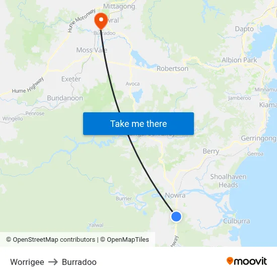 Worrigee to Burradoo map