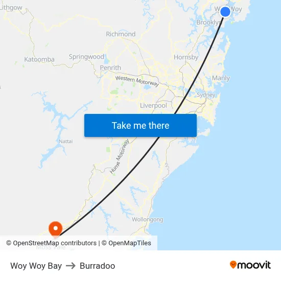 Woy Woy Bay to Burradoo map