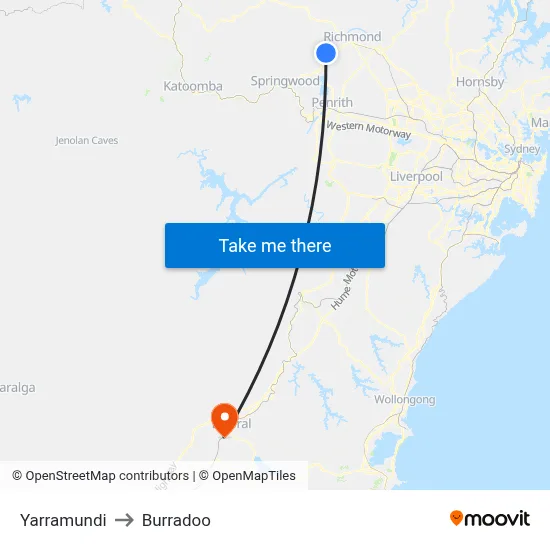 Yarramundi to Burradoo map