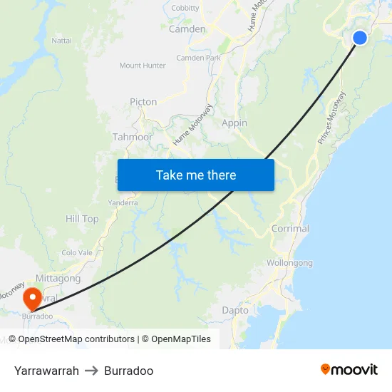 Yarrawarrah to Burradoo map