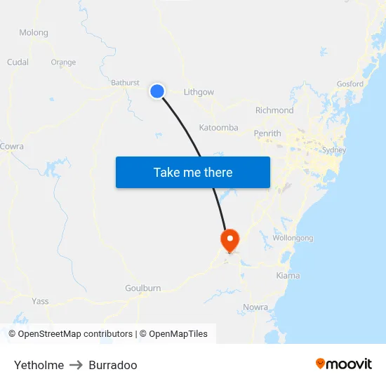 Yetholme to Burradoo map