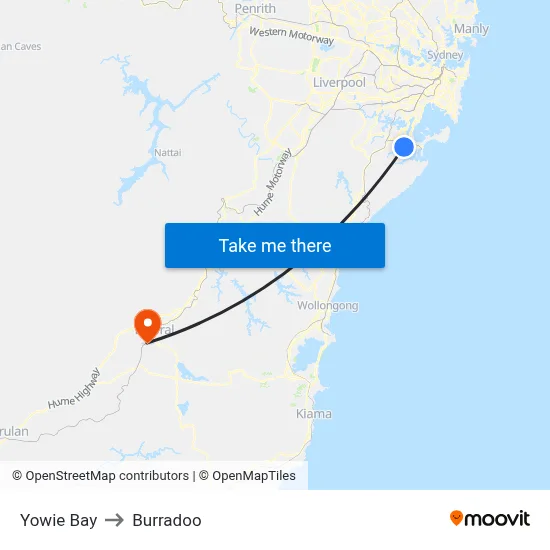 Yowie Bay to Burradoo map