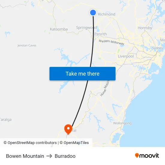 Bowen Mountain to Burradoo map