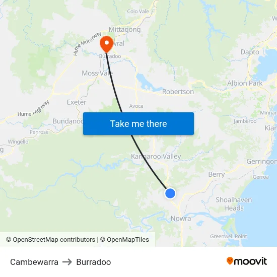 Cambewarra to Burradoo map