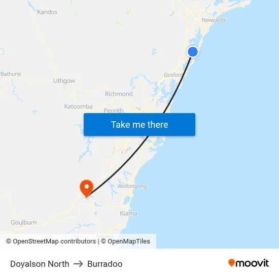 Doyalson North to Burradoo map