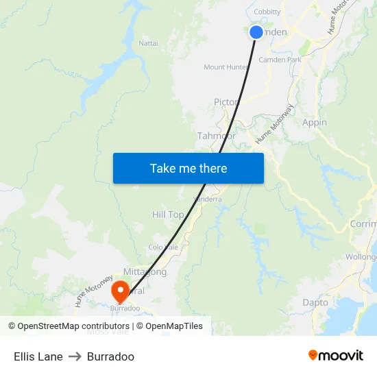 Ellis Lane to Burradoo map