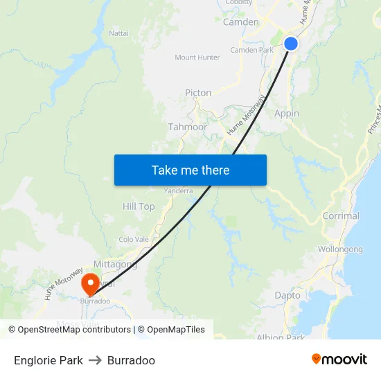 Englorie Park to Burradoo map