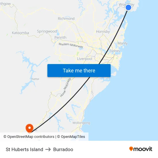 St Huberts Island to Burradoo map