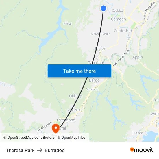 Theresa Park to Burradoo map