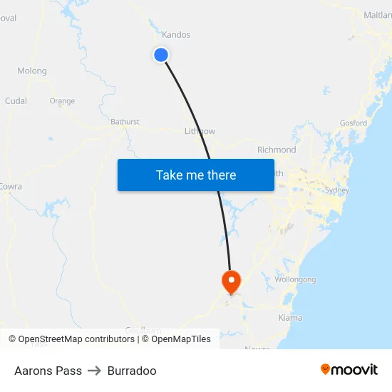 Aarons Pass to Burradoo map