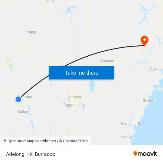 Adelong to Burradoo map