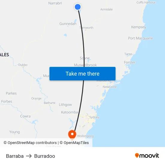 Barraba to Burradoo map
