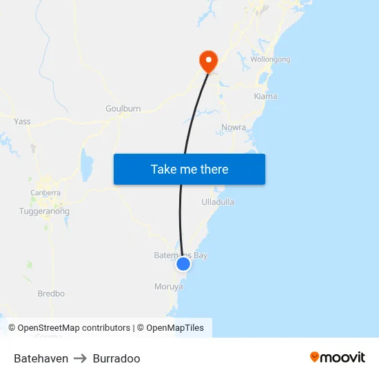 Batehaven to Burradoo map