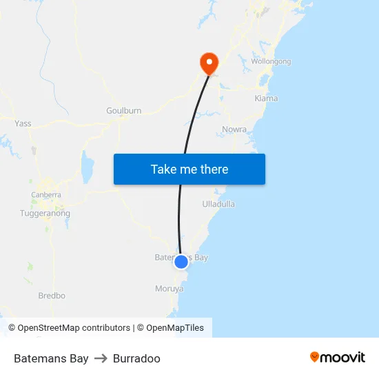 Batemans Bay to Burradoo map