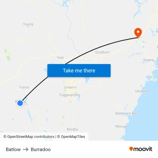 Batlow to Burradoo map