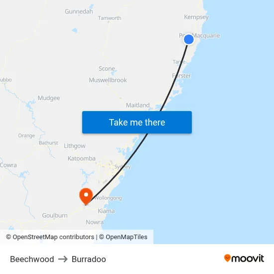 Beechwood to Burradoo map